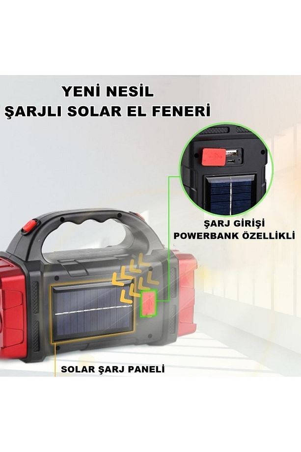 Güneş Enerjili  Şarjlı 38W Aydınlatma Cihazı 4 Mod Kamp El Feneri Masa Lambası Işıldak Kamp Lambası - 4
