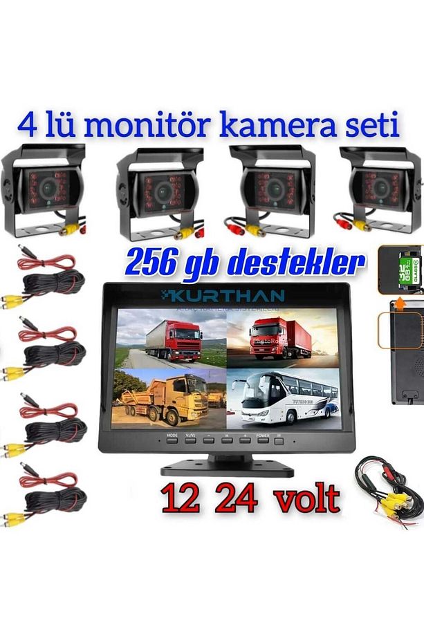 TRAKTÖR KARAVAN V.B ARAÇLARA 10 İNÇ DVR MONİTÖR VE 4 ADET KAMERA SETİ 12 24 VOLT UYUMLU - 1