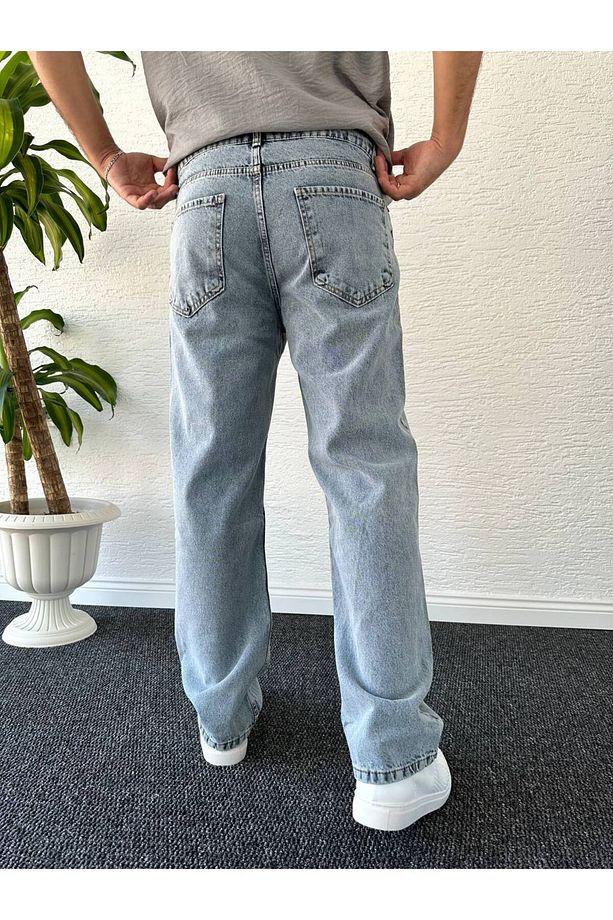 Mavi Kar Yıkama Baggy Kot Pantolon - 4