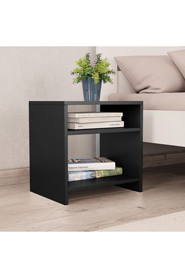 Modern Black Side & Night Table with Shelves – Storage for Bedroom, Living Room & Office