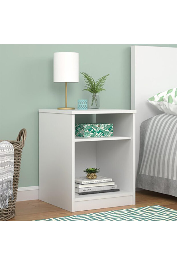 Modern White Side & Night Table with Shelves - Sleek and Functional Storage Solution