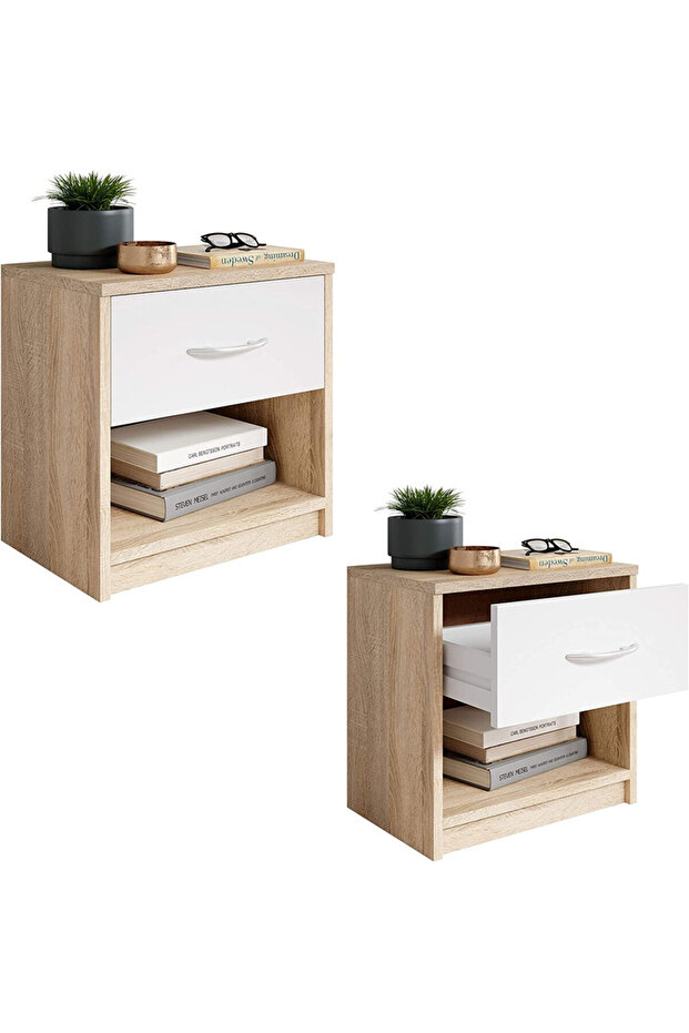 Modern White & yellow Nightstand with Drawer and Shelf Storage - Stylish and Compact Side Table - 6