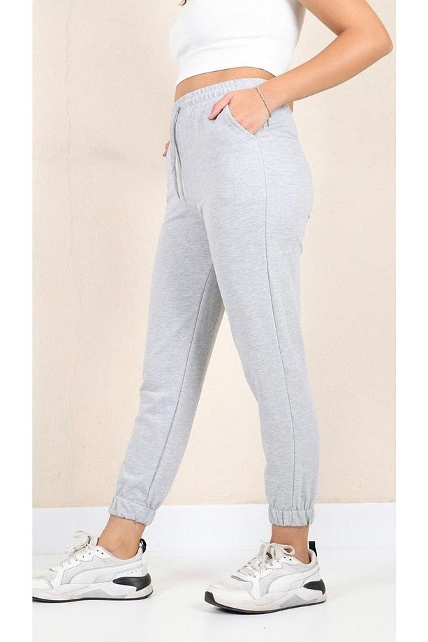 Gri Unisex Paça Lastikli Yüksek Belli Jogger Yazlık Eşofman Altı - 6
