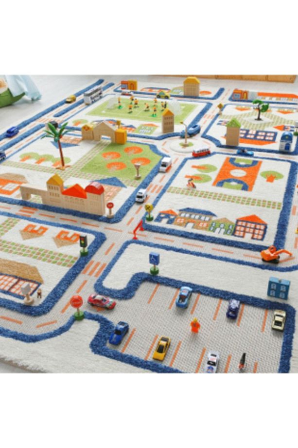 Trafik Temalı Mavi 3d Çocuk Odası Oyun Halısı 134x180cm - 2