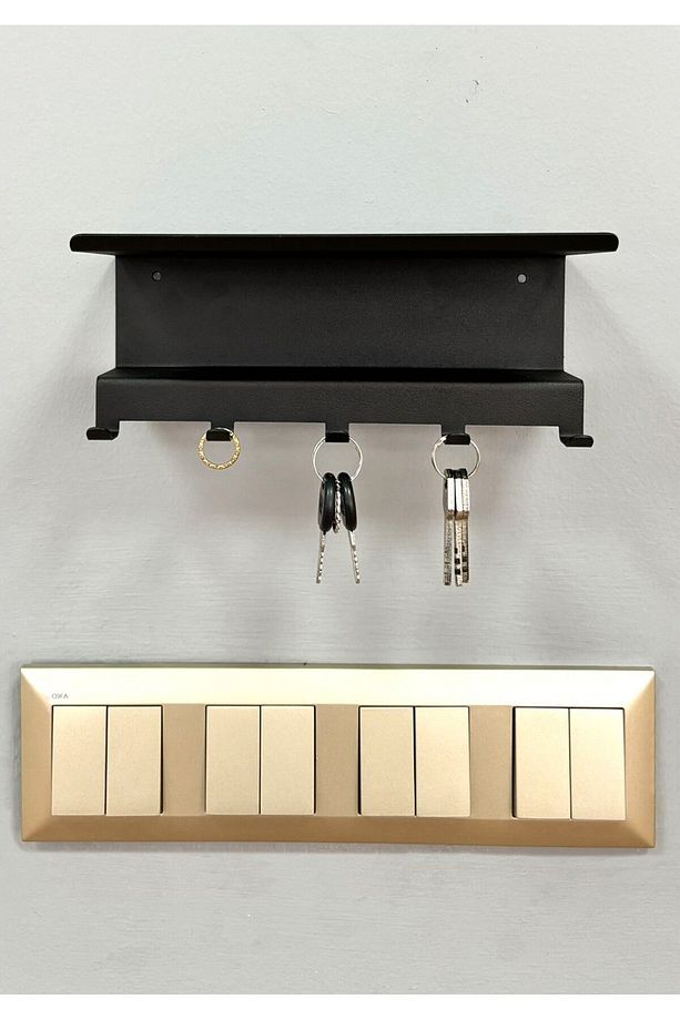 Metal Çift Raflı 5 Kancalı Anahtarlık Organizer Anahtar Askısı Duvar Askılığı 21x9,5x9 Cm - 7