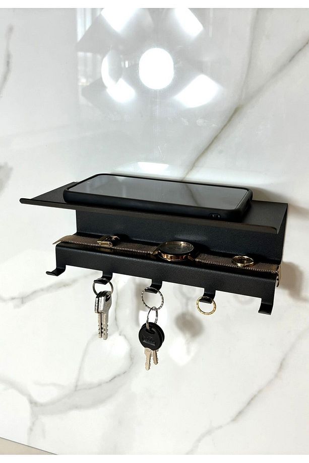 Metal Çift Raflı 5 Kancalı Anahtarlık Organizer Anahtar Askısı Duvar Askılığı 21x9,5x9 Cm - 4