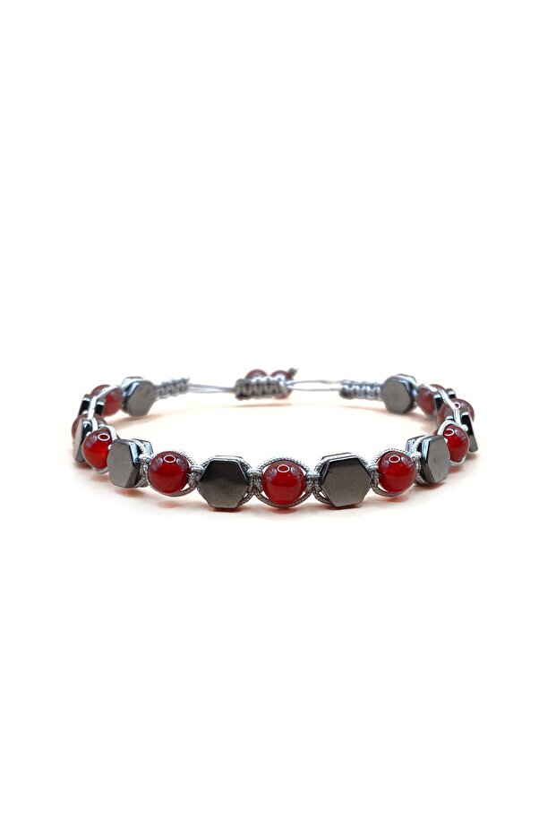 Red Agate-Hematite Natural Stone Bracelet with String on the Stone Model