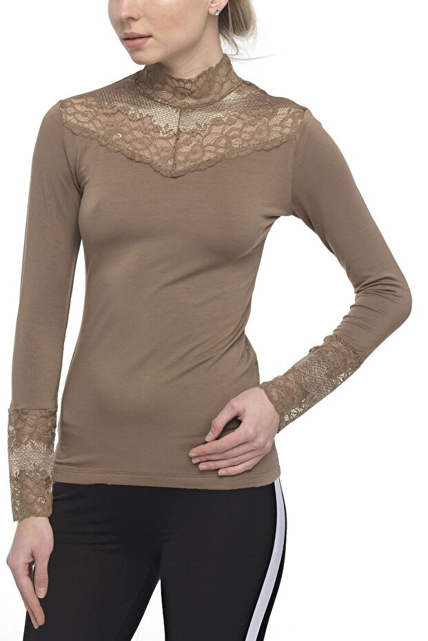 Women's Modal Long Sleeve Lace Lycra Top -2210