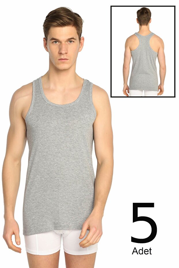 Men's Gray 5 Pack Ribbed Sports Undershirt ELF568T0118CCM5