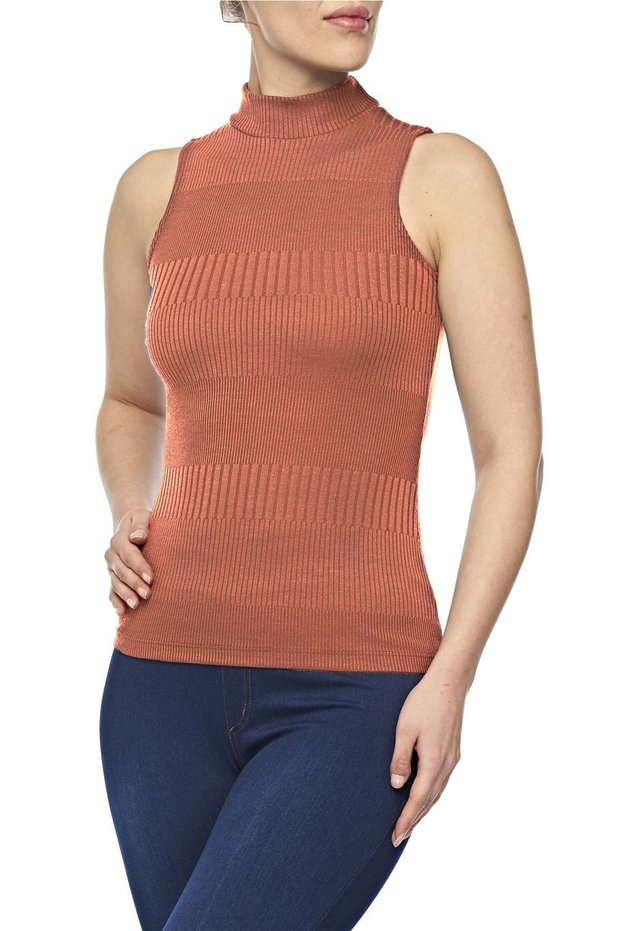 Women's Half Turtleneck Sleeveless Knitwear Top Lycra Body -2258