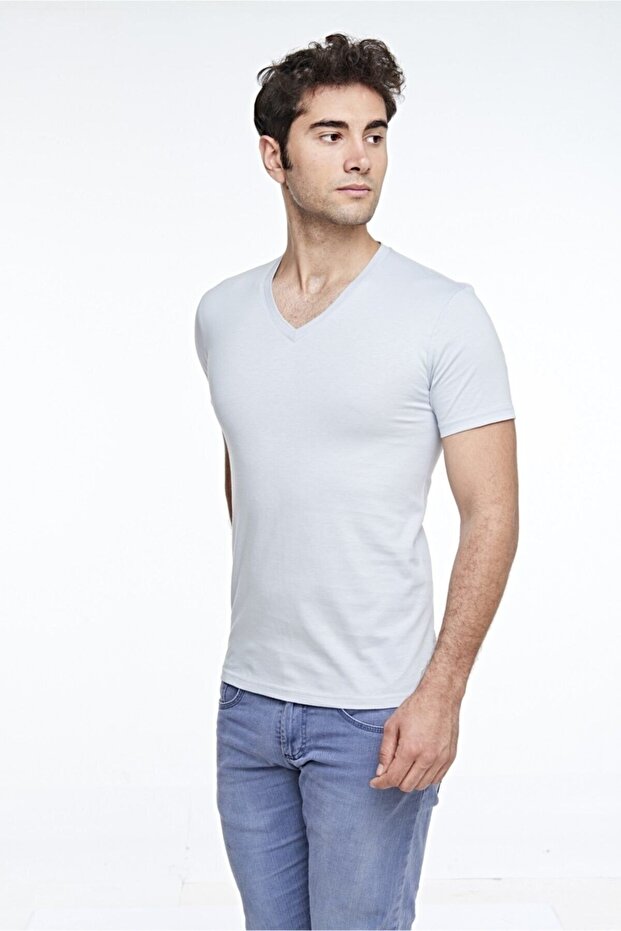 Men's Cotton V-neck Short Sleeve Colorful T-shirt -422