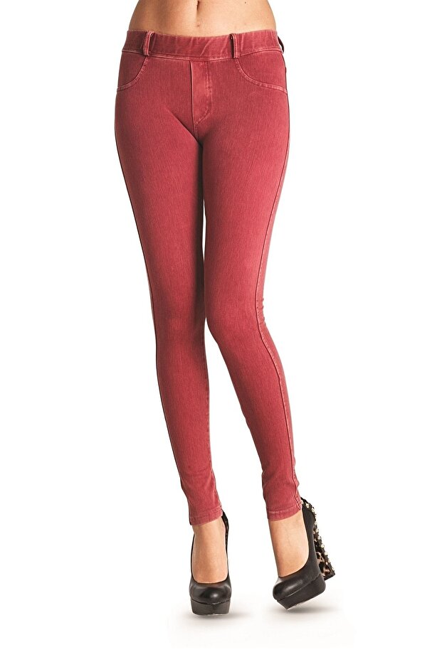 Women's Cotton Claret Red Jean Pants Leggings - 4702