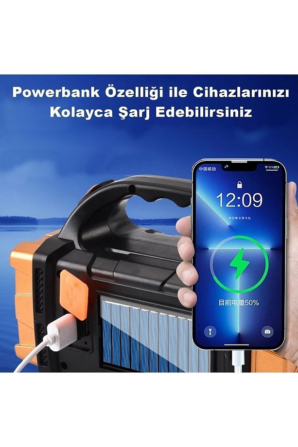 Güneş Enerjili  Şarjlı 38W Aydınlatma Cihazı 4 Mod Kamp El Feneri Masa Lambası Işıldak Kamp Lambası - 3