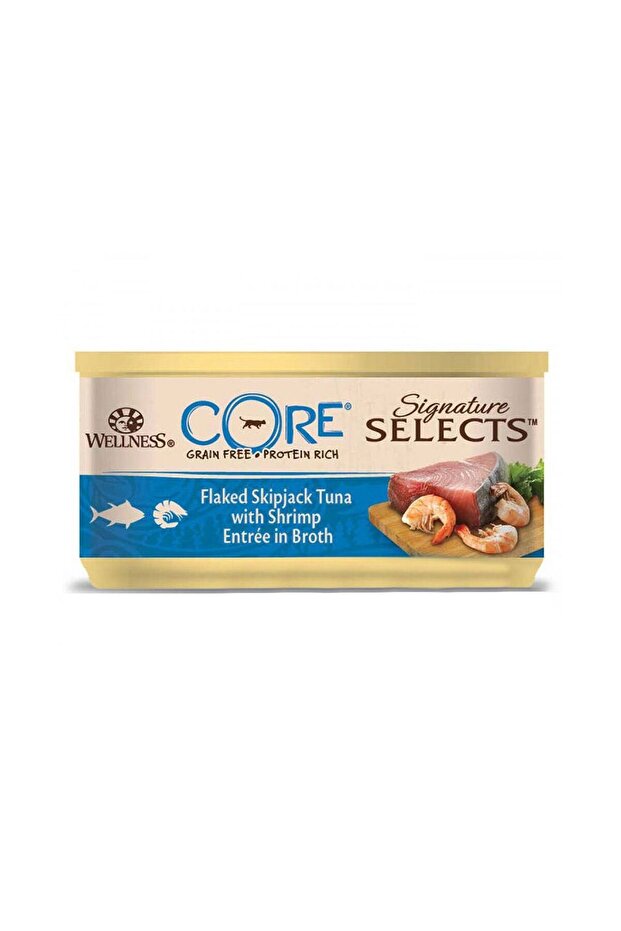 CORE Flaked Skipjack Tuna with Shrimp Entree in Broth for Cat, 79g, Pack of 12