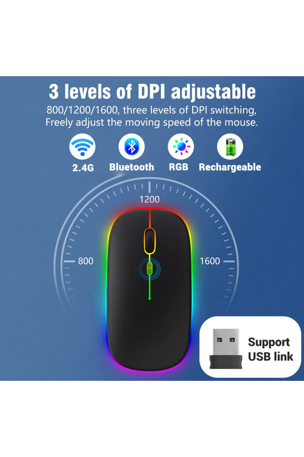 Tüm Cihazlara Uyumlu Akıllı Taşınabilir Şarj Edilebilir Rgb Kablosuz Bluetooth Klavye ve Mause Seti - 4