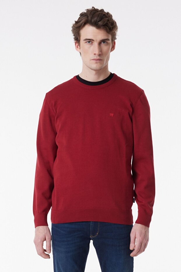 Regular Fit Regular Cut Crew Neck Red Men's Knitwear Sweater