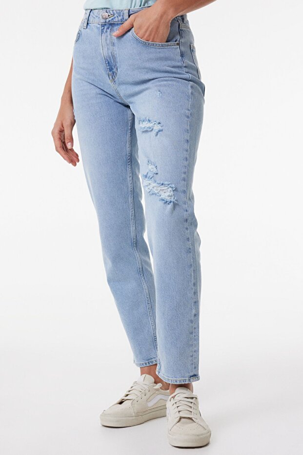 Carol Regular Fit Regular Cut High Waist Straight Leg Blue Women's Stretchy Jean Denim Jeans
