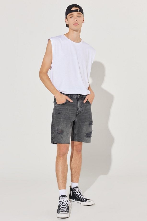 Regular Fit Normal Kesim %100 Pamuk Normal Bel Jean Kot Şort - 2