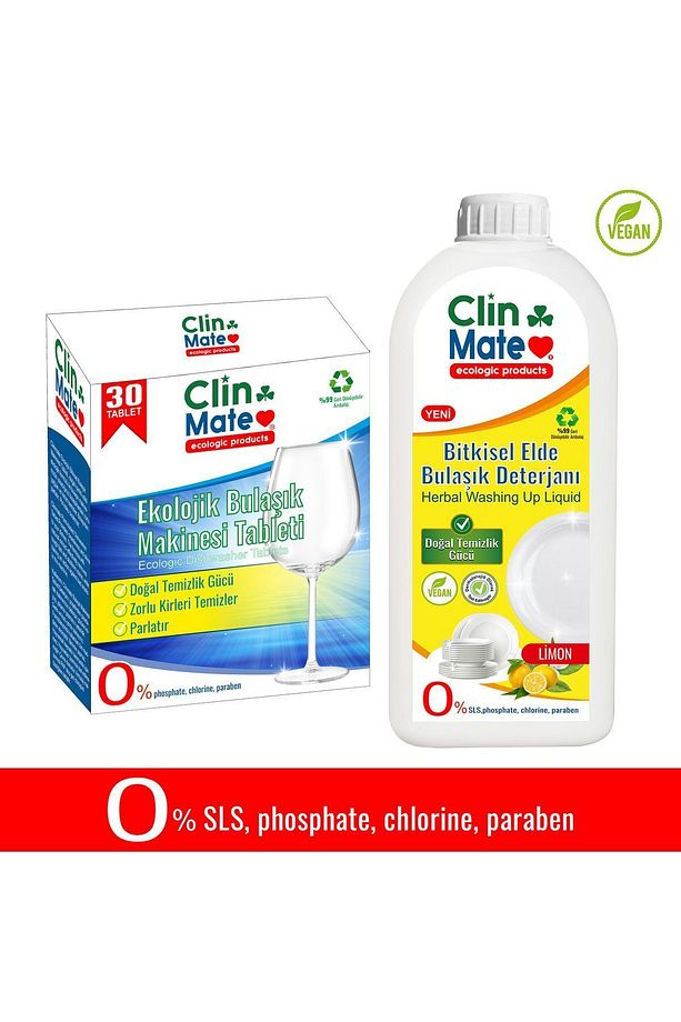 2'li Set Ekolojik Bulaşık Tableti 30 Yk Bitkisel Elde Bulaşık Deterjanı Limon 750 ml - 1