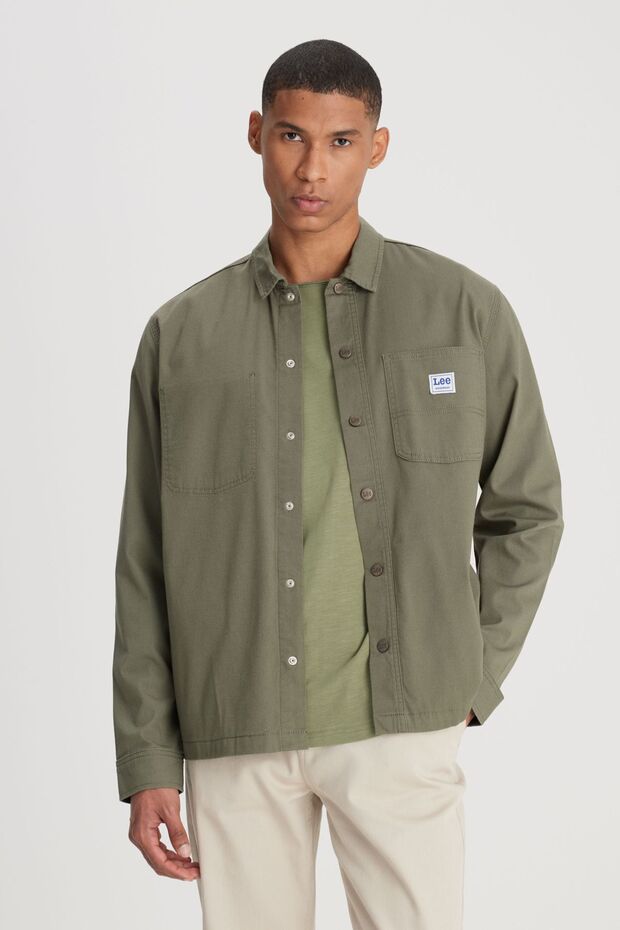 Relaxed Fit Wide Cut Olive Green Shirt