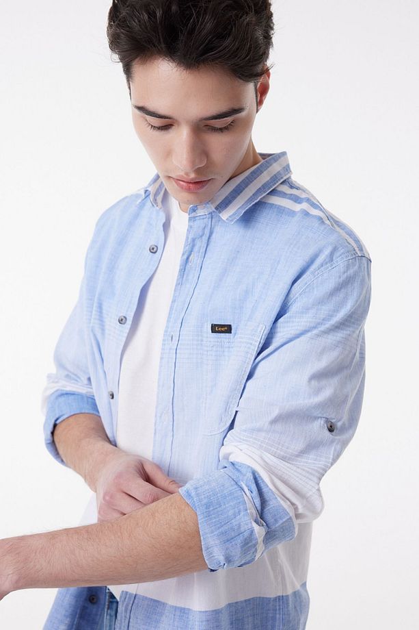 Regular Fit Normal Kesim %100 Pamuk Açık Mavi Gömlek - 3