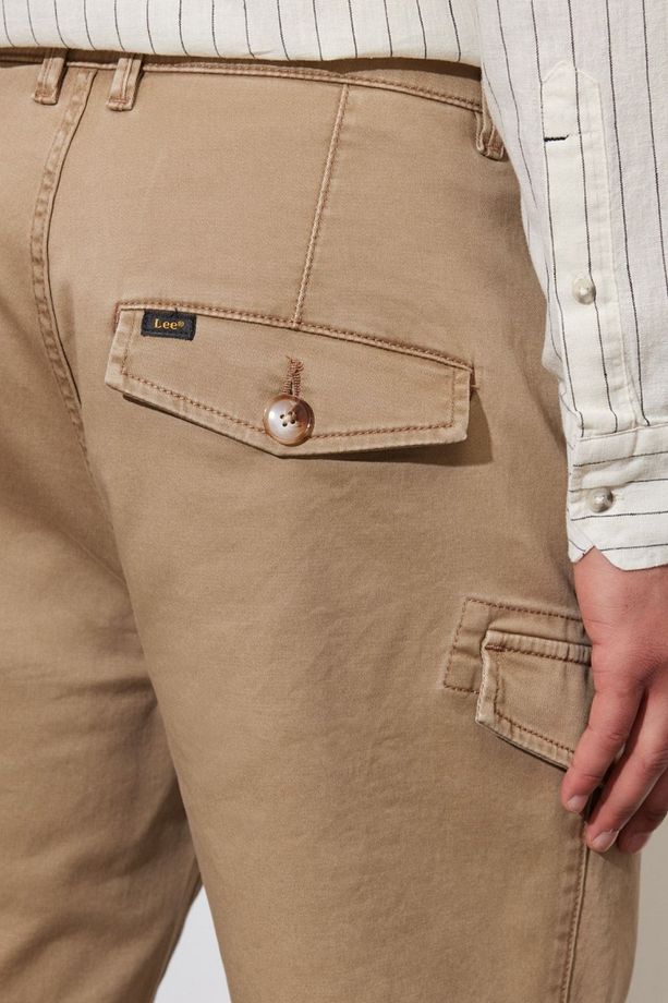 Regular Fit Normal Kesim Normal Bel Bej Esnek Jean Kot Şort - 5