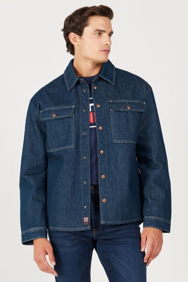 Loose Fit Comfortable Cut 100% Cotton Dark Blue Long Sleeve Jean Denim Shirt