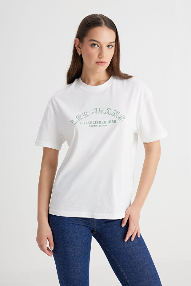 Regular Fit Normal Cut Crew Neck 100% Cotton Ecru T-Shirt