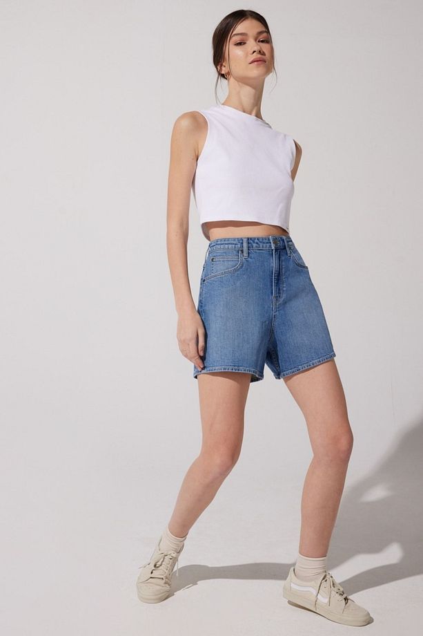 Stella Regular Fit Normal Kesim Yükek Bel Mavi Esnek Jean Kot Şort - 2