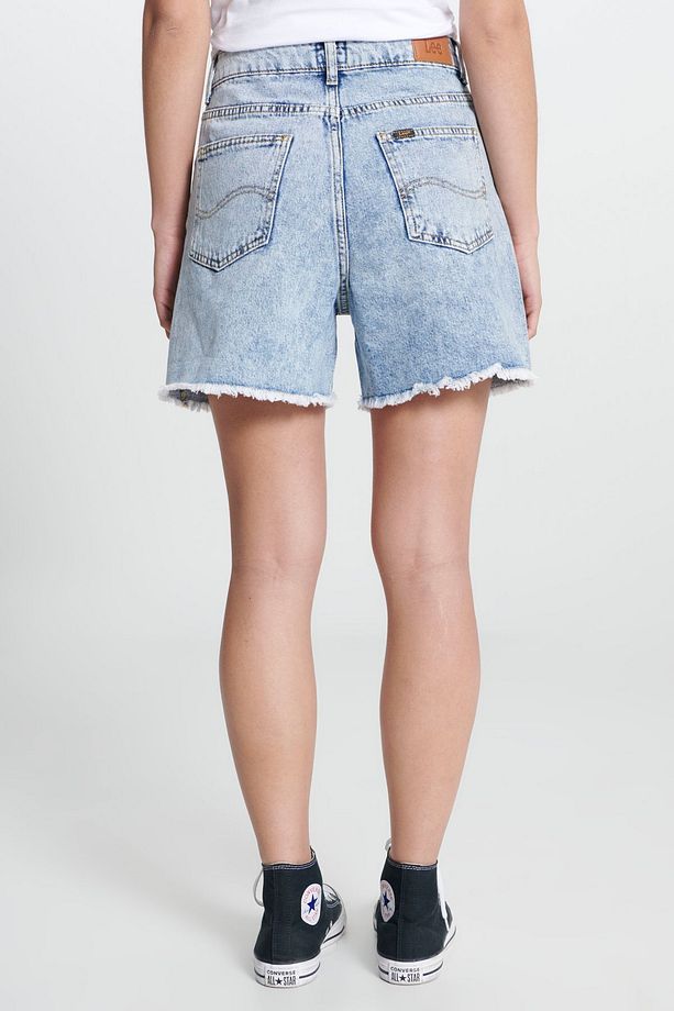 Regular Fit Normal Kesim %100 Pamuk Yüksek Bel Açık Mavi Jean Kot Şort - 5