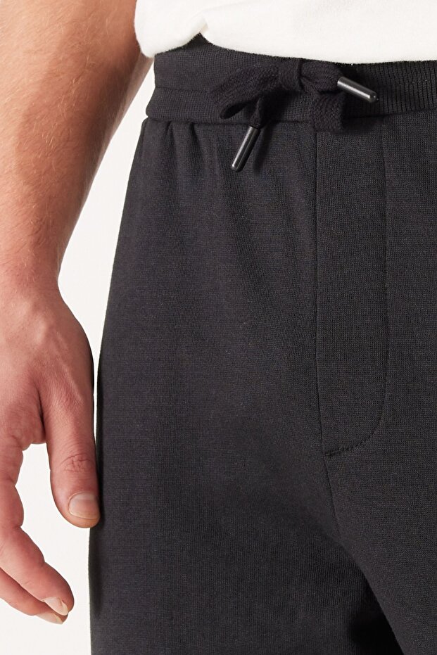 Regular Fit Normal Kesim Normal Bel Dar Paça Siyah Erkek Sweatpant Jogger Eşofman Altı - 4
