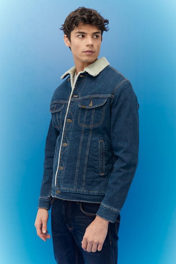 Regular Fit Normal Kesim Mavi Sherpa Jean Kot Ceket - 2
