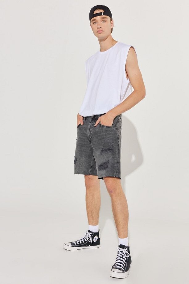Regular Fit Normal Kesim %100 Pamuk Normal Bel Jean Kot Şort - 4