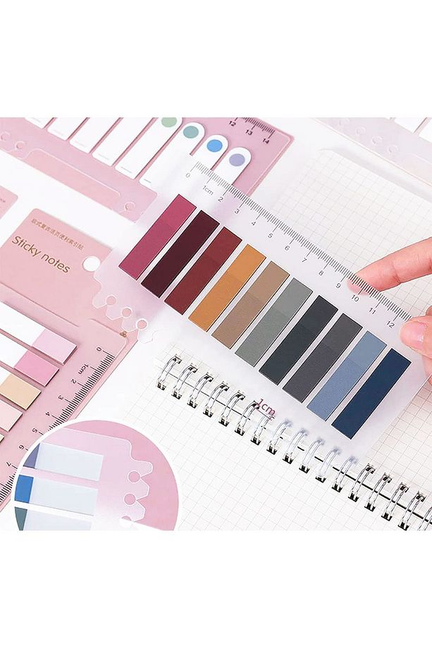 10 Renkli Soft Post-it Cetvelli Retro Tonları Dikdörtgen Şeffaf Pet İndeks Index Sticker Sticky Note - 4
