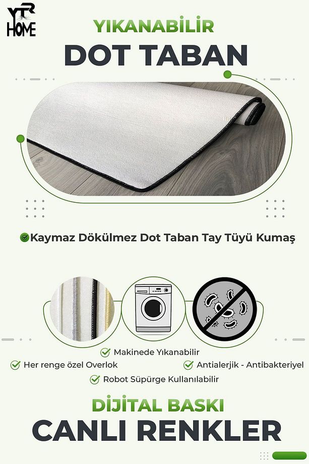 Dijital Baskı Yıkanabilir Kaymaz Taban Dekoratif Salon Mutfak Halısı Yolluk - 3