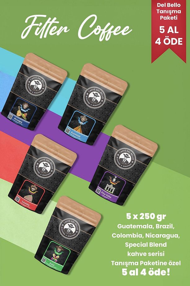 Tanışma Paketi 5x250 Gr. (FİLTRE) Special Blend,guatemala,brezilya,nikaragua,kolombiya - 1