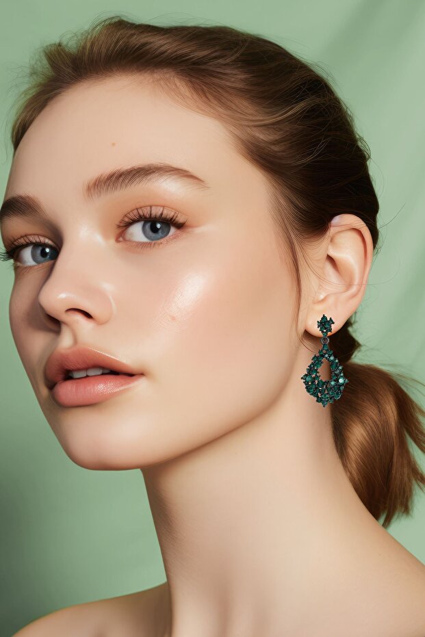 Drop-Shaped Green Stone Evening Dress Women's Earrings