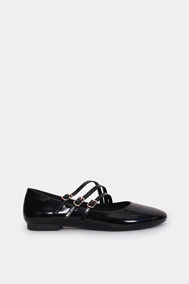 Tessa Patent Leather 3-Stripes Black Ballerinas