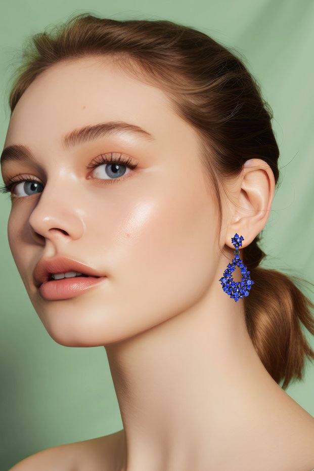 Drop Shaped Dangling Blue Stone Evening Dress Women's Earrings