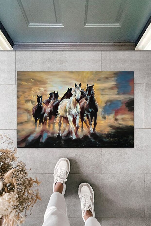 Multi-Purpose Digital Printing Brown Running Horses Indoor And Outdoor Doormat
