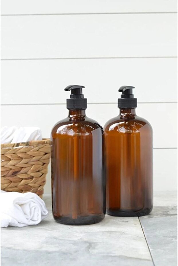 Amber Glass Bottle Liquid Soap Dispenser Liquid Detergent Bottle 500ml (2 Pieces)