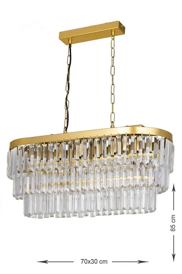 Linsa 70x30 Cm'lik Kristal Cam Taşlı Yemek Masası Üstü Lüks Avize - (sarı Yaldız) - 4