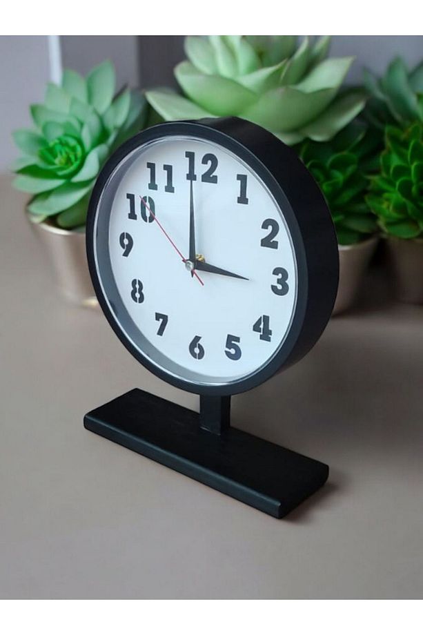 Ahşap Ayaklı Ofis Salon Masa Saati Çap 22 cm Yükseklik 30 cm - 6