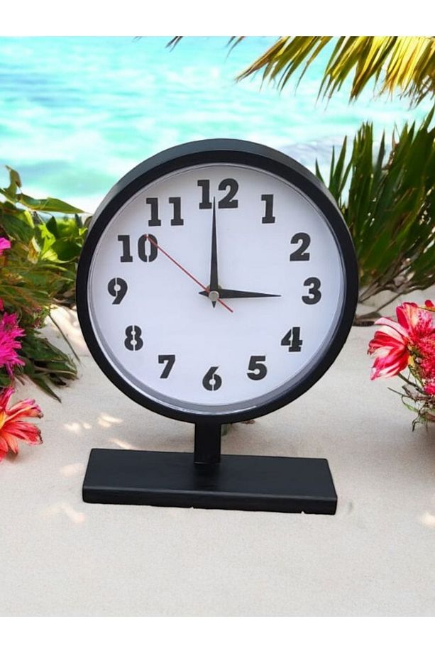 Ahşap Ayaklı Ofis Salon Masa Saati Çap 22 cm Yükseklik 30 cm - 3