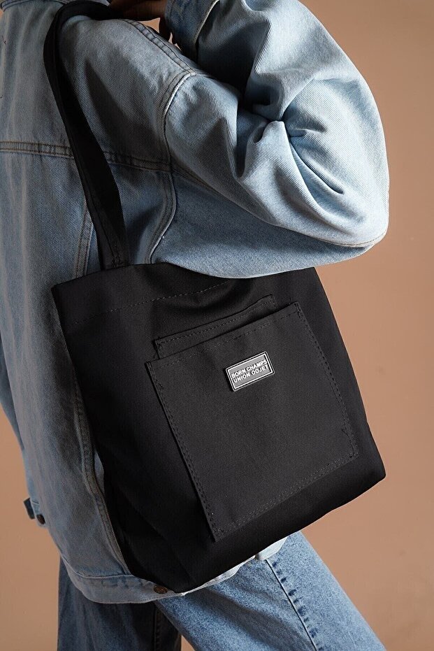 Women's Black Soft Cloth Hand and Shoulder Bag