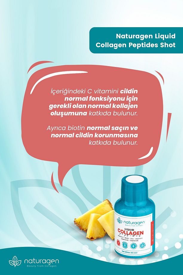 Kolajen Ananas Aromalı Likit Collagen Shot 60 Ml 1 Adet Şişe (tip 1 & Tip3 Hidrolize Sıvı Collagen) - 4