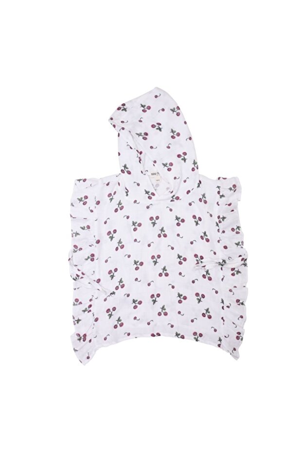 Ruffled Muslin Poncho Cherry