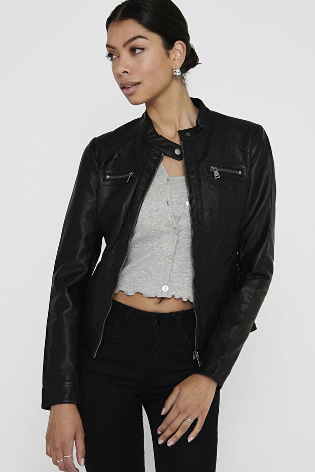 15081400 Onlbandit Faux Leather Biker Otw Noos Women's Leather Coat Black