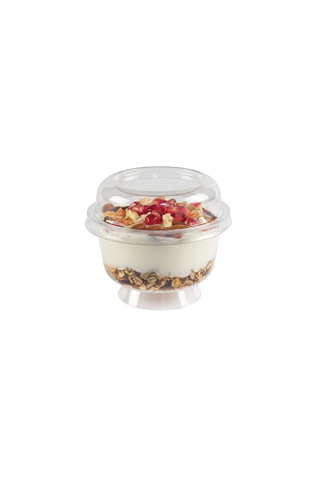 Footed Bowl + Curved Lid 200 Ml Transparent Polystyrene 25 Pieces