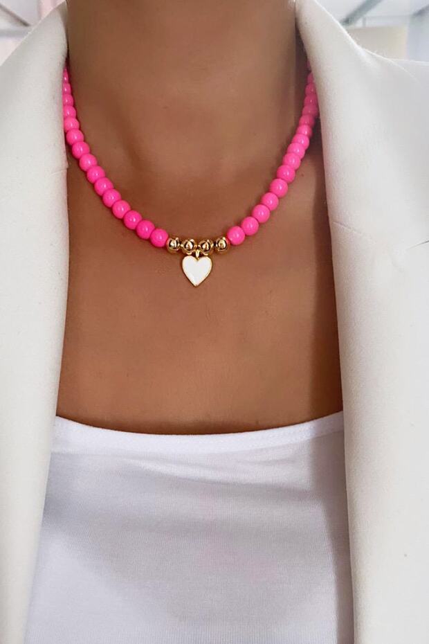 Heart Pendant Glass Bead Necklace